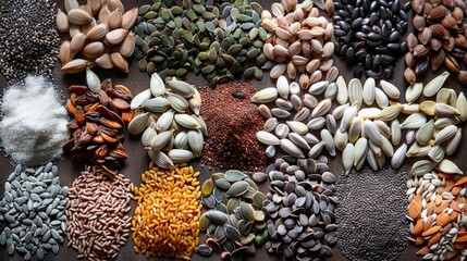 Poster - A selection of various nuts and seeds arranged on a table for snacking or culinary use