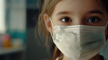 Poster - A young child wearing a protective face mask, perfect for use in health and wellness concepts