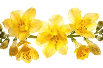 Poster - A group of bright yellow flowers arranged neatly on a pure white background, ideal for use in designs and layouts