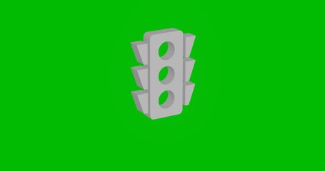 Poster - Animation of rotation of a white traffic lights symbol with shadow. Simple and complex rotation. Seamless looped 4k animation on green chroma key background