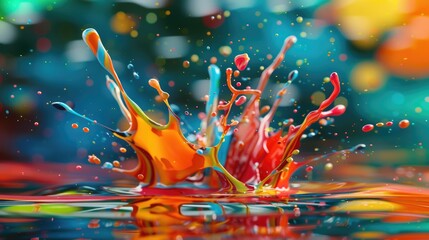 Poster - A vibrant splash of paint on the surface of the water