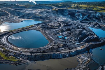 Aufkleber - Aerial view of a large open pit mine or quarry, with earth and rock excavated to reveal the underlying terrain