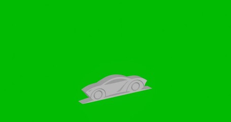 Wall Mural - Animation of rotation of a white future car symbol with shadow. Simple and complex rotation. Seamless looped 4k animation on green chroma key background