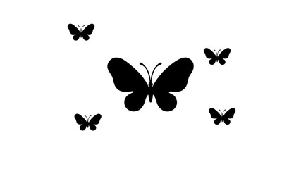 Poster - Zoom in and out animation the butterfly symbol. Large black symbol in the center and four small symbols around. Seamless looped 4k animation on white background