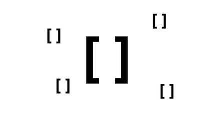 Poster - Zoom in and out animation the square brackets symbol. Large black symbol in the center and four small symbols around. Seamless looped 4k animation on white background