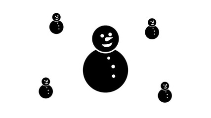 Poster - Zoom in and out animation the Christmas snowman symbol. Large black symbol in the center and four small symbols around. Seamless looped 4k animation on white background