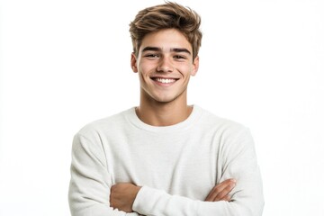Aufkleber - A smiling young man with his arms crossed, ready for a photo shoot or a casual moment