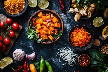 Poster - A colorful table filled with diverse dishes and treats, ideal for use in food-related contexts such as restaurants, events, or media