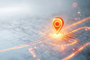 Fototapete - A map with a red pin marking a specific location