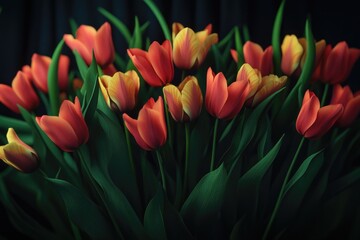 Aufkleber - Tulip bouquet in a glass vase, featuring red and yellow flowers
