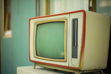 Aufkleber - Vintage television set sitting on a table, could be used as a decorative element in a retro-themed interior or to represent nostalgia and memories