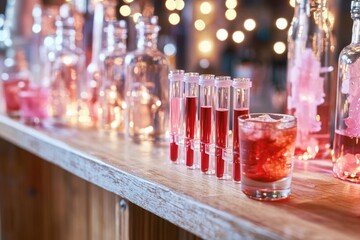 Poster - A row of glasses filled with pink liquid, perfect for a party or gathering