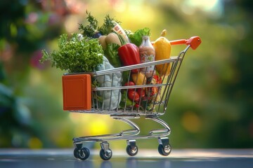 Poster - A colorful shopping cart filled with various vegetables, great for food and lifestyle images