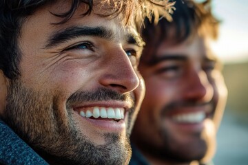Poster - Portrait of two friends smiling together, great for social media or friendship themed projects