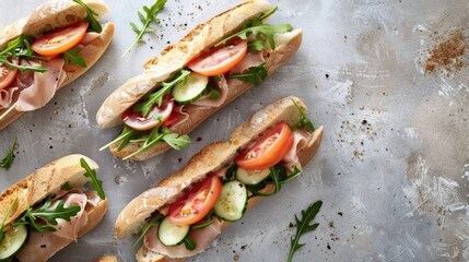 Wall Mural - Freshly prepared sandwiches arranged neatly on a table, ready for serving