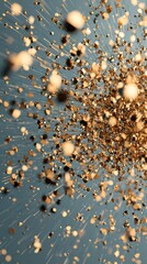 Poster - Dynamic explosion of golden particles abstract art studio setting contemporary design close-up perspective visual impact