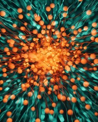 Poster - Dynamic interaction of particles abstract art digital artwork vibrant colors close-up view modern science concept