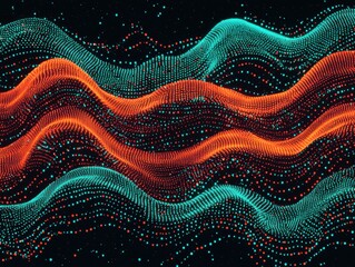 Poster - Dynamic flowing waves of digital particles abstract visualization graphic design digital environment close-up view innovation and creativity