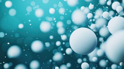 Poster - Floating spheres in teal background abstract science concept digital visualization modern environment close-up view ethereal design for enhanced understanding