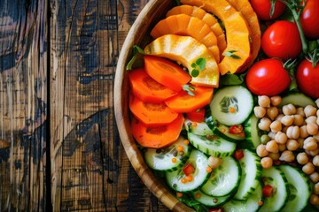 Sticker - Assorted vegetables in a wooden bowl, great for kitchen or farm settings