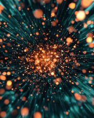 Poster - Dynamic burst of light particles abstract visualization digital art sci-fi environment close-up view energy concept for modern design
