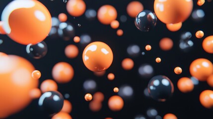 Fototapete - Dynamic motion of orange and black particles abstract environment digital art scientific exploration macro view conceptual visualization