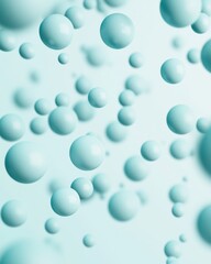 Fototapete - Floating spheres representing molecular structures abstract science imagery digital art blue background close-up view concept of chemistry and physics