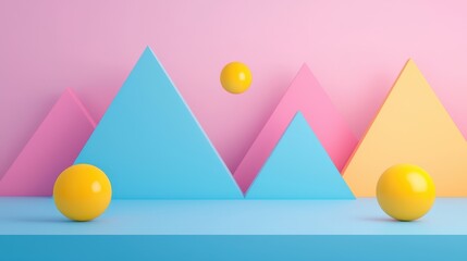 Poster - Colorful geometric shapes display modern interior digital art bright environment abstract design approach
