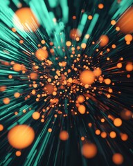 Poster - Dynamic motion of colorful particles abstract digital environment visual art energetic viewpoint conceptual design for digital experiences