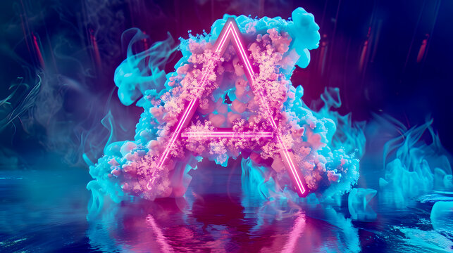 Photography of English Alphabet 3D A Letter with Glowing Light Effect, Smoking, Modern Futuristic Design. Branding, Posters, Social Media, Websites, Marketing, Digital Art, Presentations, Merchandise