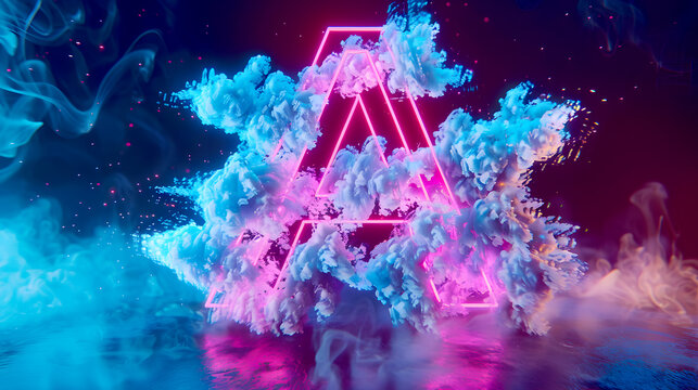 Photography of English Alphabet 3D A Letter with Glowing Light Effect, Smoking, Modern Futuristic Design. Branding, Posters, Social Media, Websites, Marketing, Digital Art, Presentations, Merchandise
