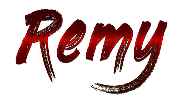 3D blood red design of name Remy on white background.