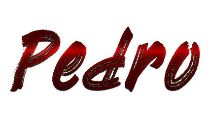 3D blood red design of name Pedro on white background.