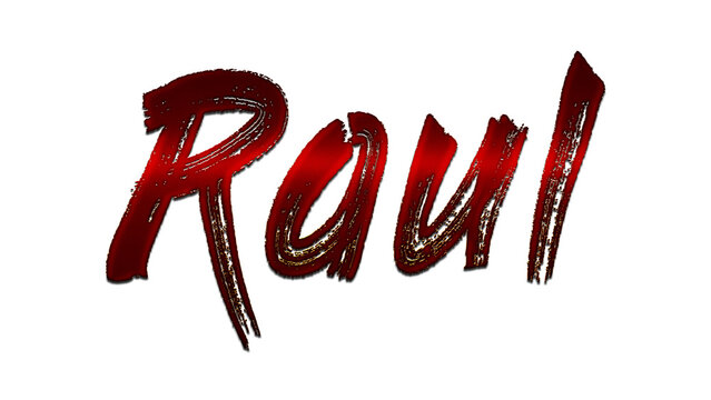 3D blood red design of name Raul on white background.