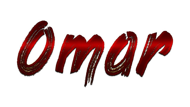 3D blood red design of name Omar on white background.