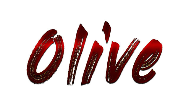 3D blood red design of name Olive on white background.