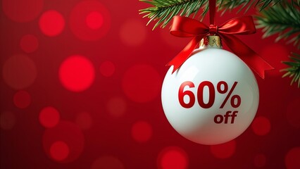 Wall Mural - christmas tree ball with 60% off. christmas sale background. new year super sale. retail promotions,