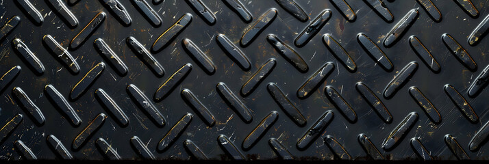Poster - Black grunge diamond plate texture pattern, seamless background with space for text or design