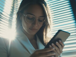 Wall Mural - Modern Young Woman Looking at Smartphone