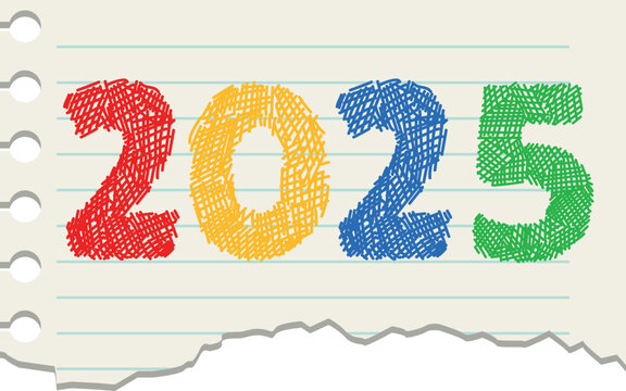 Doodle text 2025, Scribbled text on a torn piece of paper 2025.