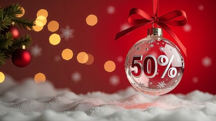 Wall Mural - christmas tree ball with 50% off. christmas sale background. new year super sale. retail promotions,