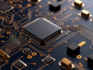 Poster - Blue circuit board digital background in FUI style with technology-inspired design