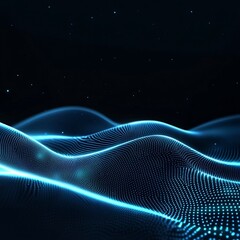 Poster - neon blue wave flowing through futuristic tech background with glowing lights