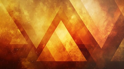 Poster - Abstract geometric background featuring vibrant orange and yellow triangular shapes with textured patterns and a sense of depth and movement for modern design projects.