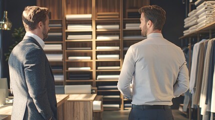 Poster - Two professionals discuss business strategies in a modern office setting to enhance collaboration and productivity