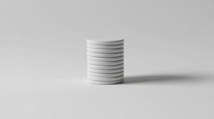 Poster - Minimalist Stack of White Discs on a Light Background Showcasing Modern Design and Simple Geometry for Contemporary Artwork or Promotional Material