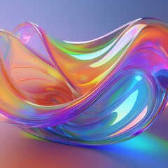 Poster - Flowing gradient transparent multilayer glass background, 3d rendering.