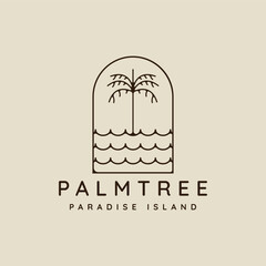 Wall Mural - palm tree and ocean waves line art logo vector simple minimalist illustration template icon graphic 