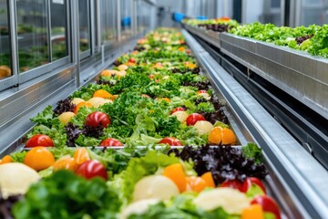 Sticker - Fresh salads arranged on a moving conveyor belt