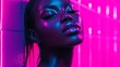 © Sirichat. Camphol - A woman in a neon-lit environment, with bright neon lights reflecting off her face, creating a vibrant and modern photography aesthetic